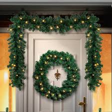 The weatherproof battery pack which holds 2 c batteries for long run outdoor battery pack. Outdoor Battery Pre Lit Christmas Garland Wreath And 2 Potted Trees Bundle