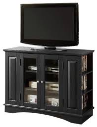 42 Inch High Boy Black Wood Tv Stand With Media Storage By Walker Edison Http Www Amazon Com Dp B004f9q4yi Ref Tv Stand Wood Black Tv Console Media Storage