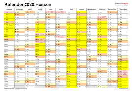 Jahreskalender 2021 mit feiertagen und kalenderwochen (kw) in 19 varianten, a4, hoch & quer. Kalender 2020 Hessen Ferien Feiertage Excel Vorlagen