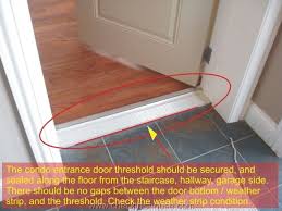 Many come with construction adhesives designed for this. Exterior Door Threshold Condo Entrance Door Frame Door Jamb Must Be Sealed Along The Wall Door Frame Repair Entrance Doors Exterior Doors