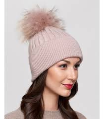Coco Petal Rib Knit Beanie Hat with Finn Raccoon Pom Pom