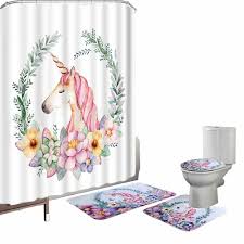 Unicorn Bathroom Shower Curtain Set Accessories Toilet Cover Hooks Amagical Novelty Bathroom Mat Sets Bathroom Shower Curtain Sets Shower Curtain Sets
