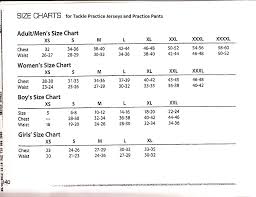 Practice Jerseys And Pants Size Charts