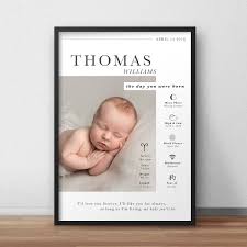 The Day You Were Born Poster Baby Photo Birth Stats Art Etsy Birth Stats Wall Art New Baby Products Personalized Nursery Decor