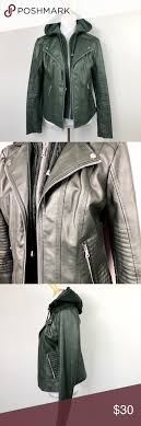 Guess Green Vegan Leather Moto Jacket With Hood Faux Leather Jacket Women Leather Jackets Women Jackets For Women