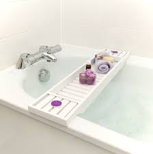 Bathtub caddies come in very handy while we are having a bath. Wooden Bath Rack White Grid Bath Caddy Wooden Bath Tray The Bath Rack