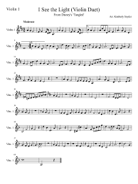 This is the free i see the light (tangled/rapunzel) sheet music first page. Violin 1