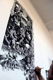 Large Drawings Super Detailed The Landing Graphite Illustration Triptych Wall Art Art Inspiration Painting