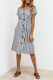 Summer Fashion Striped Pocket With Belt And Buttoned V Neck Dress Free Shipping To Worldwide And Easy Ret Fashion Striped Print Dresses Vintage Striped Dress