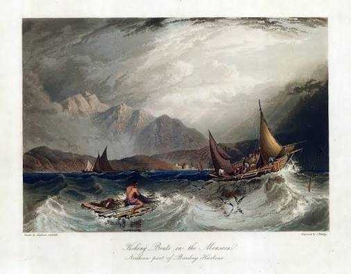 Fishing Boats In The Monsoon Bombay Harbor c1830 - Captain Robert M Grindlay - Vintage Orientalist Painting Of India - Canvas Prints