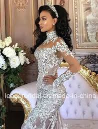 Empire backless ruched sweetheart tulle gown. China Long Sleeves Wedding Dresses Lace Arabic Crystal Mermaid Bridal Gowns B184 Photos Pictures Made In China Com
