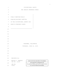 NOT AN OFFICIAL RECORD OF THE BOARD Not approved or adopted by the  Occupational Safety and Health Standards Board as a record o