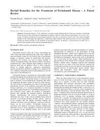 Pdf Herbal Remedies For The Treatment Of Periodontal Disease A Patent Review Pramod Kumar Academia Edu