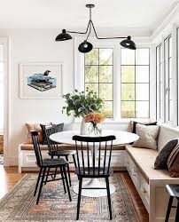 Clint built a table for this space that perfectly fit in the nook, making it a fun place for the family's little girls to hang out or do their homework. Designer Notes A Touch Of Black Dining Nook Dining Room Updates Home