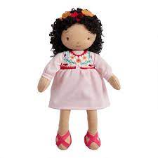 This soft cloth doll is 14 tall and can be given to children ages 1 year and above. Global Sisters Pink Dotted Dress Plush Stuffed Doll World Market