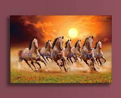 Seven Running Horses For Vastu Living Room Wall Murals Horse Canvas Painting Seven Horses Painting Running Horses
