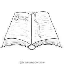 How To Draw A Book - Completed Outline Of An Open Book In Perspective Open Book Drawing Book Drawing Page Borders Design