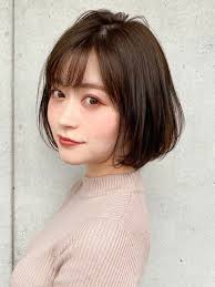 シースルーバング毛先パーマくびれボブアム秋トレンドヘアココアブラウン agnos 青山 アグノス アオヤマ 平野 七海のヘアスタイル情報 yahoo beauty 毛先パーマ トレンドヘア パーマ