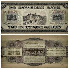 Bank Notes De Javasche Bank 1921 Vijf En Twintig Gulden Uang Indonesia