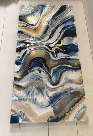 Excited To Share This Item From My Etsy Shop Gold Navy Geode Ocean Inspired Resin Painting Resin Art Painting Resin Painting Abstract Art Painting Techniques