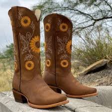 Women S Brown Natural Cowhide Leather Sunflower Boots Snip Toe Alfa Western Wear In 2020 Riding Boots Boots Snip Toe Cowgirl Boots