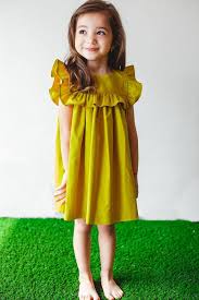 Little Girl S Mustard Yellow Ruffle Cotton Dress Kids Dress Little Girl Dresses Cute Girl Dresses