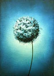 Dandelion Flower Oil Painting Make A Wish Abstract Art Blue Canvas Art Original Miniature Painting Imp Blue Flower Art Blue Canvas Art Oil Painting Flowers