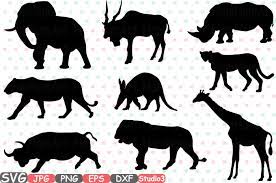 Download Safari Animals Silhouette Svg Cutting Files Digital Clip Art Graphic Studio3 Cricut Cuttable Die Cut Machines School Clipart Party Illustration Set Digital Eps Png Dxf Jpg Clip Art Vector Lion Elephant Rhino Giraffe