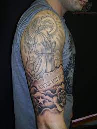 Angel tattoos usually have a huge amount of meaning for the ones that get one. Half Sleeve Praying Angel Tattoo Design Photo 1 Guardian Angel Tattoo Designs Half Sleeve Tattoo Angel Tattoo Designs