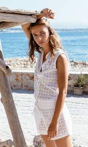 Geometric Floral Lace Is A Surprisingly Delicate And Inspiring Summertime Spin On The Rania Jumpsuit In Cool Whit Beach Kaftan Dress Lace Swimsuit Bikini Dress