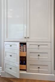 Lovely Kitchen Features Built In Pantry Cabinets Stacked Over Cabinet Doors Disguised As Drawers Opening To Built In Pantry Diy Kitchen Storage Pantry Cabinet