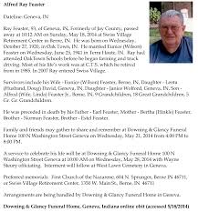 Alfred Ray Feaster Dateline: Geneva, IN Ray Feaster, 93, of Geneva, IN,  Formerly of Jay County, passed away at 10:12 AM