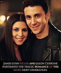 The romance between Meadow Soprano and Jackie Aprile Jr. was a doomed  collision of two worlds. Jamie-Lynn Sigler played the boss's daughter who  was trying to rationalize her father's life, while Jason
