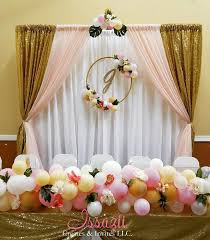 Quinceanera Main Table Decoration With Balloon Garland Blush Pink And Gold Gold Graduation Party Quinceanera Pink Balloon Decorations