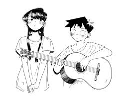 Black And White Anime Boy With Guitar Komi Singing With Tadano On The Guitar Komi San Cute Anime Character Romantic Anime Anime