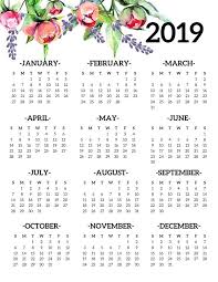 Free Printable 2019 Calendar Yearly One Page Floral Paper Trail Design Printable Yearly Calendar Calendar Printables Printable Calendar Template