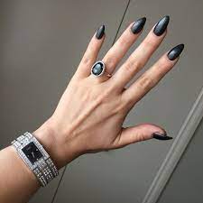 Charcoal Dark Black Grey Acrylic Gel Shellac Chic Pointy Almond Stiletto Natural Shape Classy Nails Trendy Nails Nails Shapes Stiletto Nails