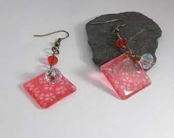 orange paper earrings japanese paper earrings resin ear drops cherry blossom jewelry dangle drop earring jewelry cherry blossom jewelry resin jewelry