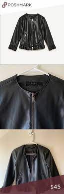 Zara Faux Leather Biker Jacket Ruffle Black Faux Leather Jacket From Zara Basic Collection Size S Fashion Black Faux Leather Jacket Faux Leather Biker Jacket