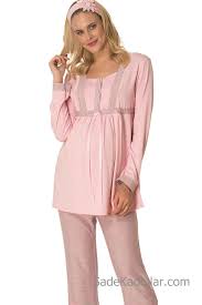 Lohusa Pijama Takimi Pembe Uzun Kollu Kare Yakali Dugmeli Uzun Kollu Pembe Pijama
