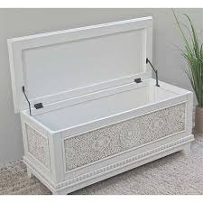 The seat of the bench can be lifted and the inside can be used to store extra bedding, towels, even cloths or magazines, basically anything you want. Pemberly Row Carved Storage Trunk Bench In White Walmart Com Walmart Com