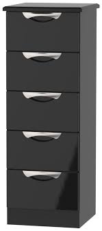 Drawer features english dovetail joinery, and waxed wooden glides that ensure smooth motion. Camden High Gloss Black 5 Drawer Tall Chest Cfs Furniture Uk