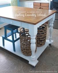 How To Turn A Table Into A Rolling Island Teal Lime For Remodelaholic Com Kitchen Island Dining Table Diy Kitchen Island Craft Room Tables