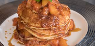Lemon Ricotta Pancakes With Brown Butter Stone Fruit Compote And Amaretto Syrup By Eric Greenspan Lemon Ricotta Pancakes Food Network Recipes Fruit Compote