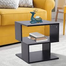Clever split style design pairs a spring lift top with hinged lid revealing a handy storage compartment. Homcom Wooden 3 Tier S Shape End Table Square Coffee Side Table Storage Shelves Organizer Home Office Living Room Desk Black Home Coffee Tables