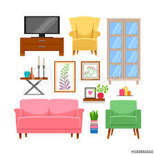 Furniture And Home Accessories Adobe Stock Vector Illustration Vector Elements Vector Graphics Vector Design In 2020 Home Accessories Vector Design House Interior