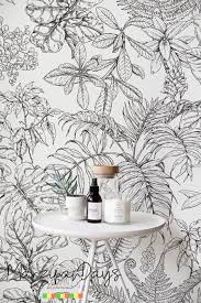 Black And White Tropical Mural Wallpaper Sketch Tropical Drawing Wallpaper Removable Wallpaper Hand Etsy Drawing Wallpaper Removable Wallpaper Wall Drawing