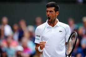 Serbia's novak djokovic celebrates after defeating canada's denis shapovalov during the men's singles semifinals match on day eleven of the wimbledon tennis championships in london, friday, july 9, 2021. Fgpnbw2gnydqqm