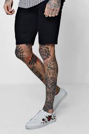 Black Slim Fit Chino Short Boohoo Leg Tattoo Men Leg Tattoos Slim Fit Chinos