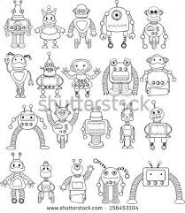 Black And White Cartoon Robot Head Big Set Of Coloring Cartoon Robots Vector Stock Vector With Images Robot Cartoon Robots Drawing 80s Cartoons